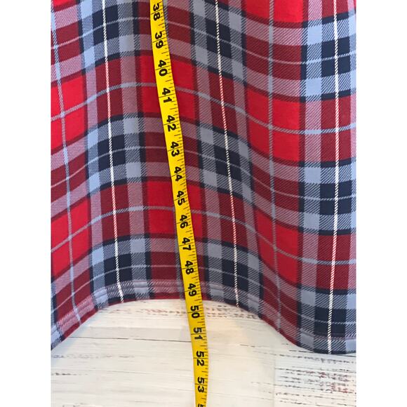 Lands' End Serious Sweats Hooded Lounger Gown Red White Blue Plaid Size L - Picture 10 of 14